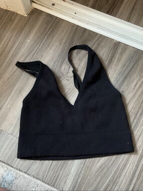 Garage Black Ribbed V-Neck Cropped Tank